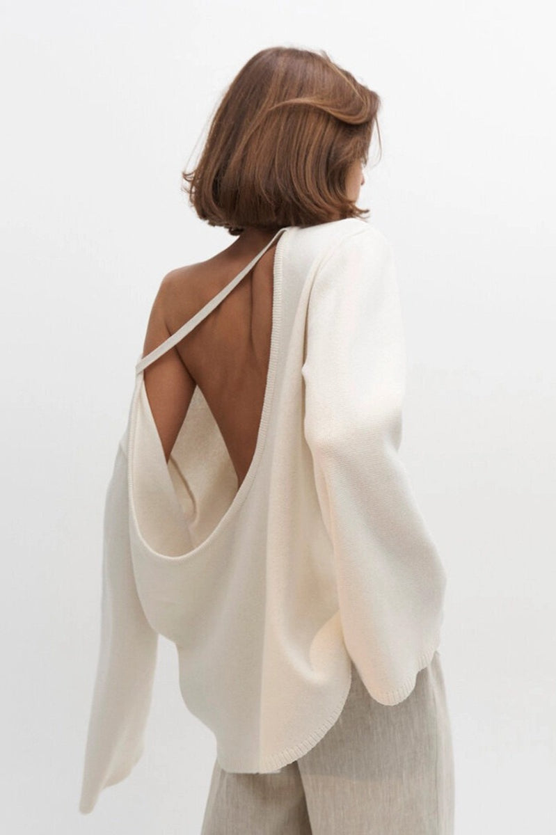 Cotton Pullover Open-Back Loose Sexy Knit Top image 14