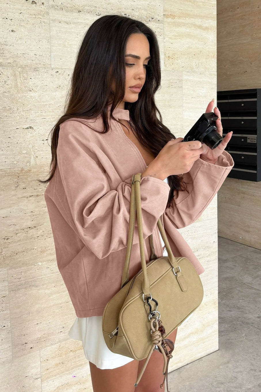 Stand Collar Suede Long Sleeve Jacket image 2