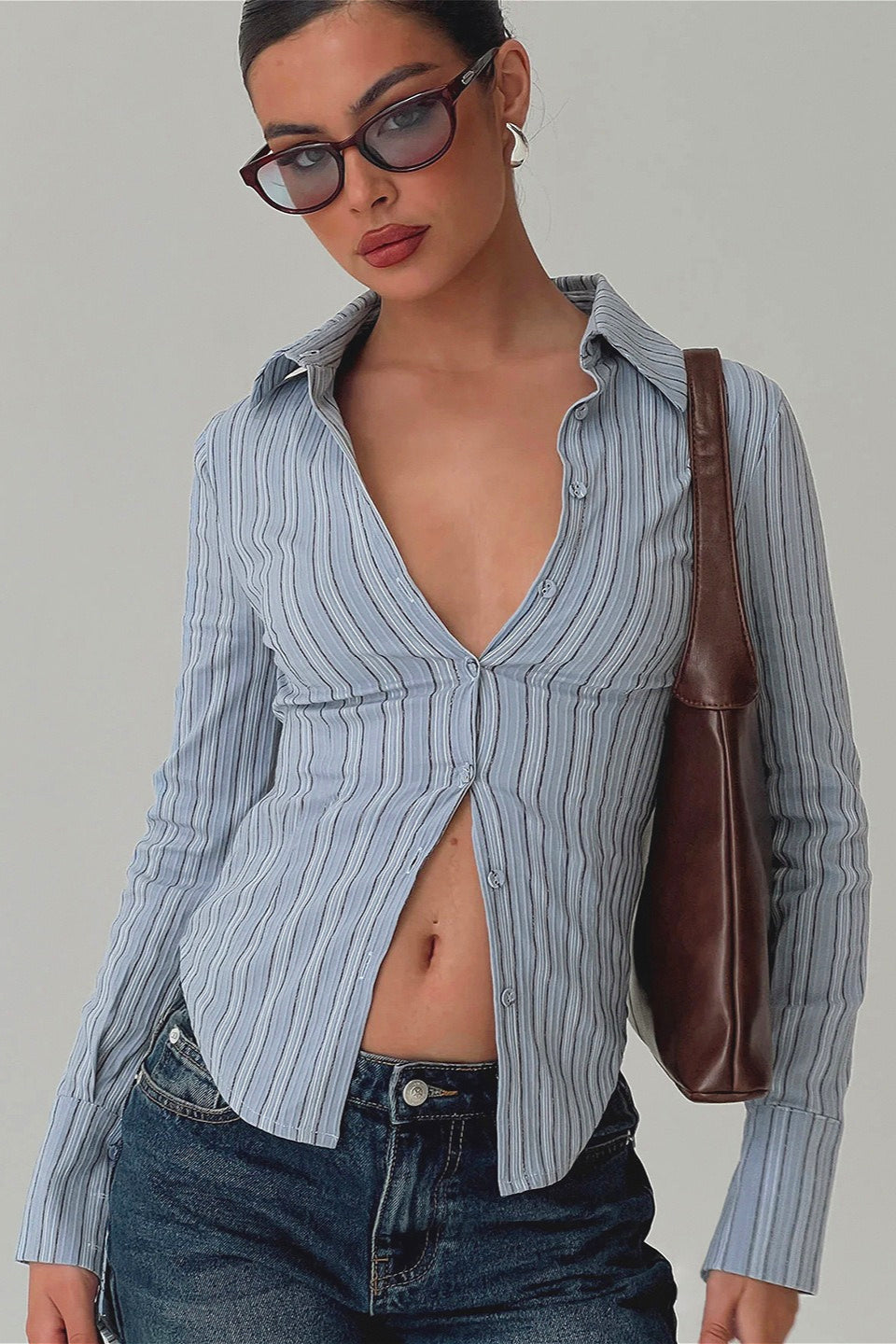 Vintage Striped Colorblock Waist Cinched Blouse image 1