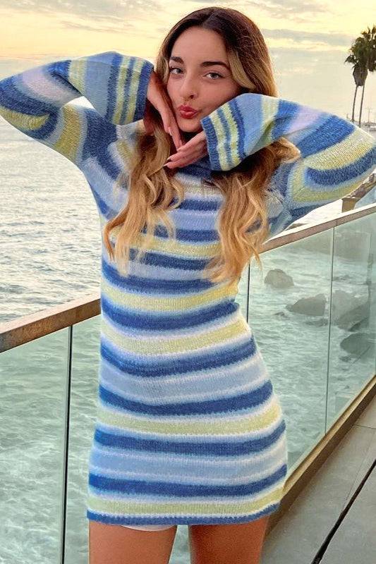 Flare Sleeve Striped Sweater Dress image 1