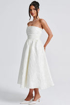 Solid Jacquard Strapless A-Line Party Dress image 7