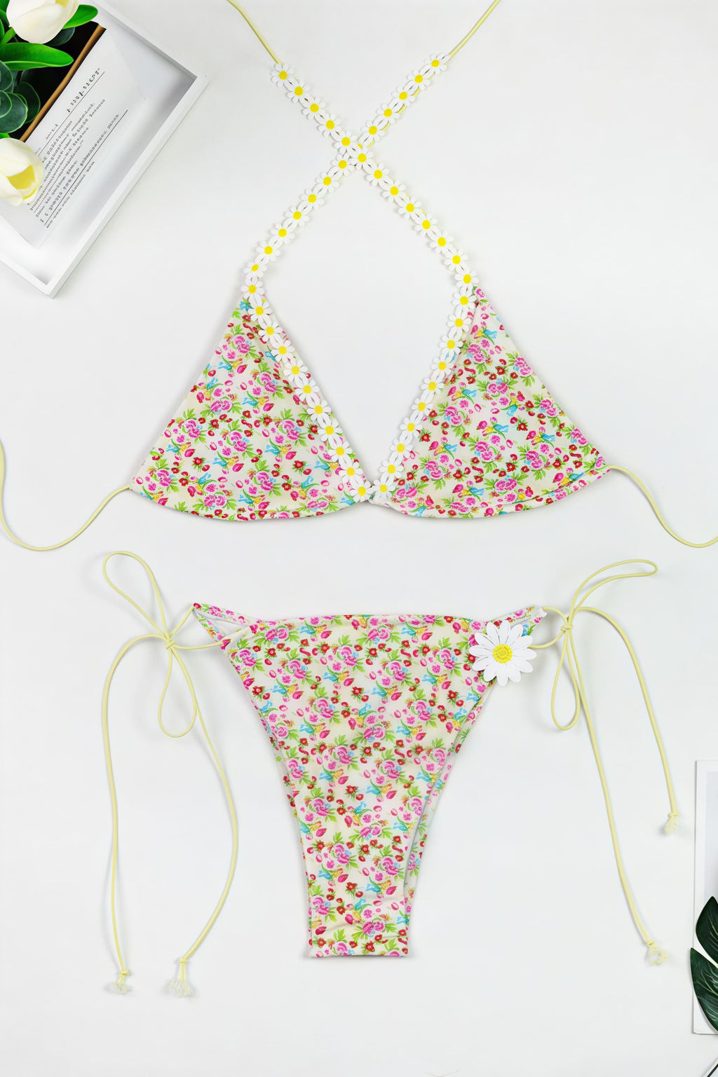 Chic Floral Print High Waist Lace Up Bikini Sets image 4