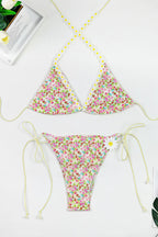 Chic Floral Print High Waist Lace Up Bikini Sets image 4