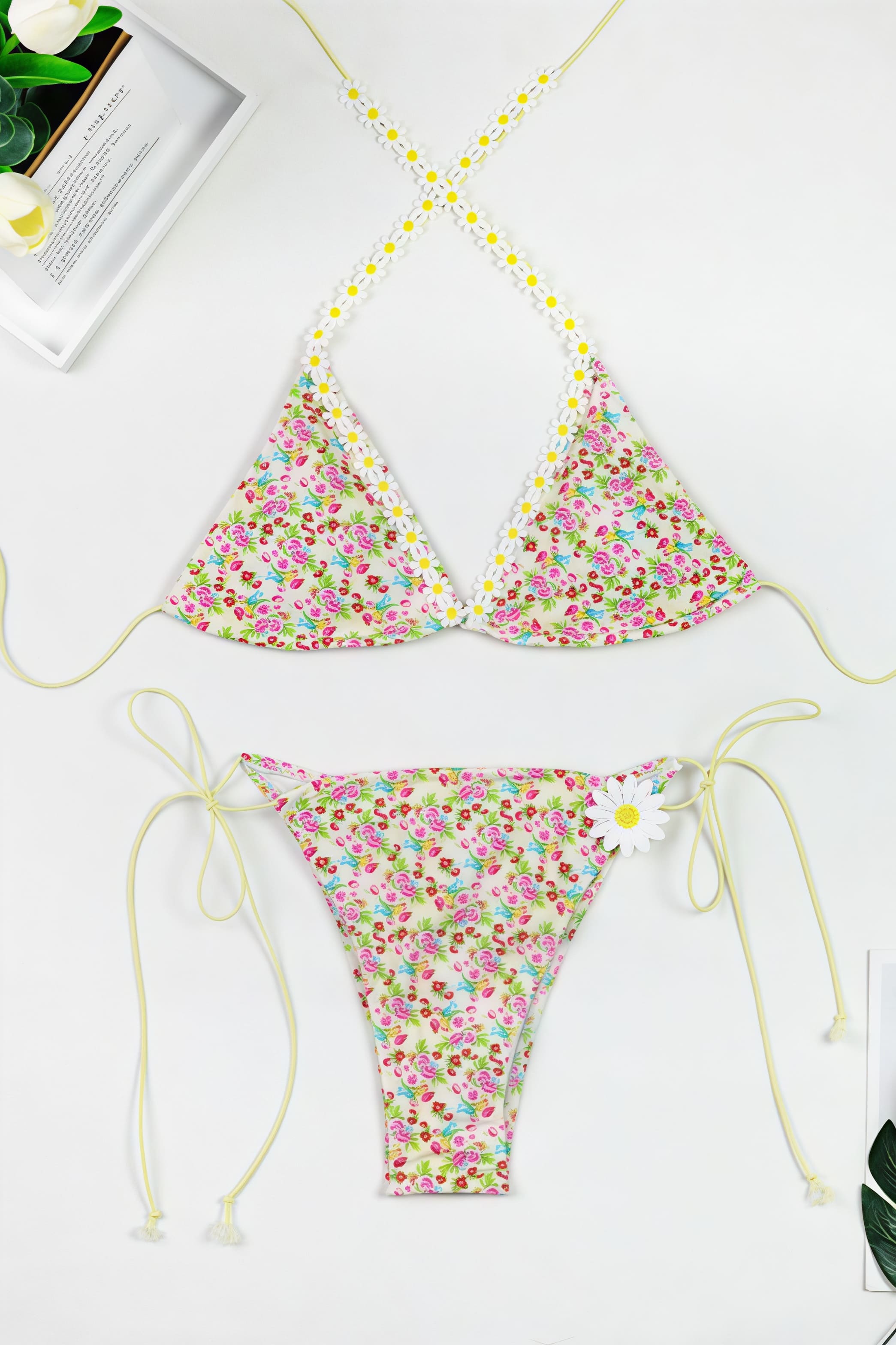 Chic Floral Print High Waist Lace Up Bikini Sets image 4