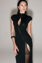 Slim Stand Collar Cutout High Slit Maxi Dress image 2