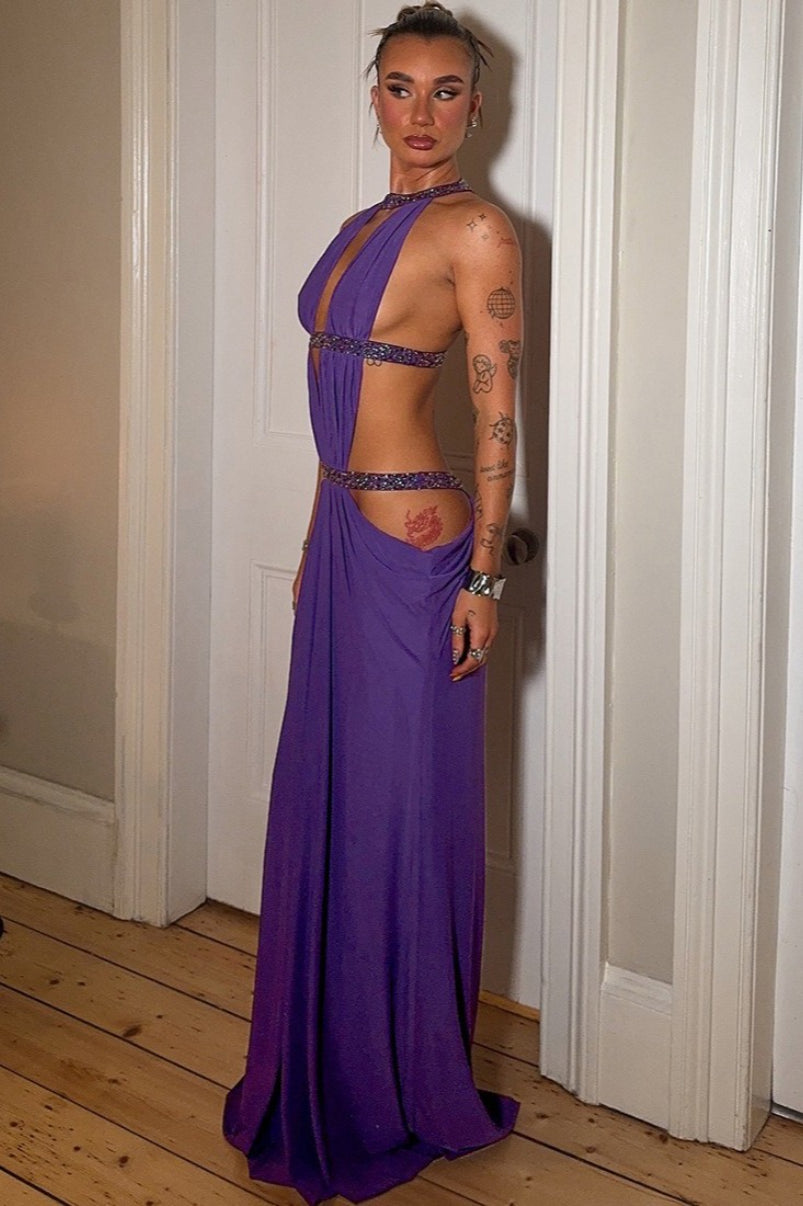 Elegant Sexy Cutout Rhinestone Backless Maxi Dress image 10