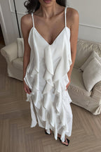 Chic Ruffle Trim V Neck Cami Slip Maxi Dress image 2
