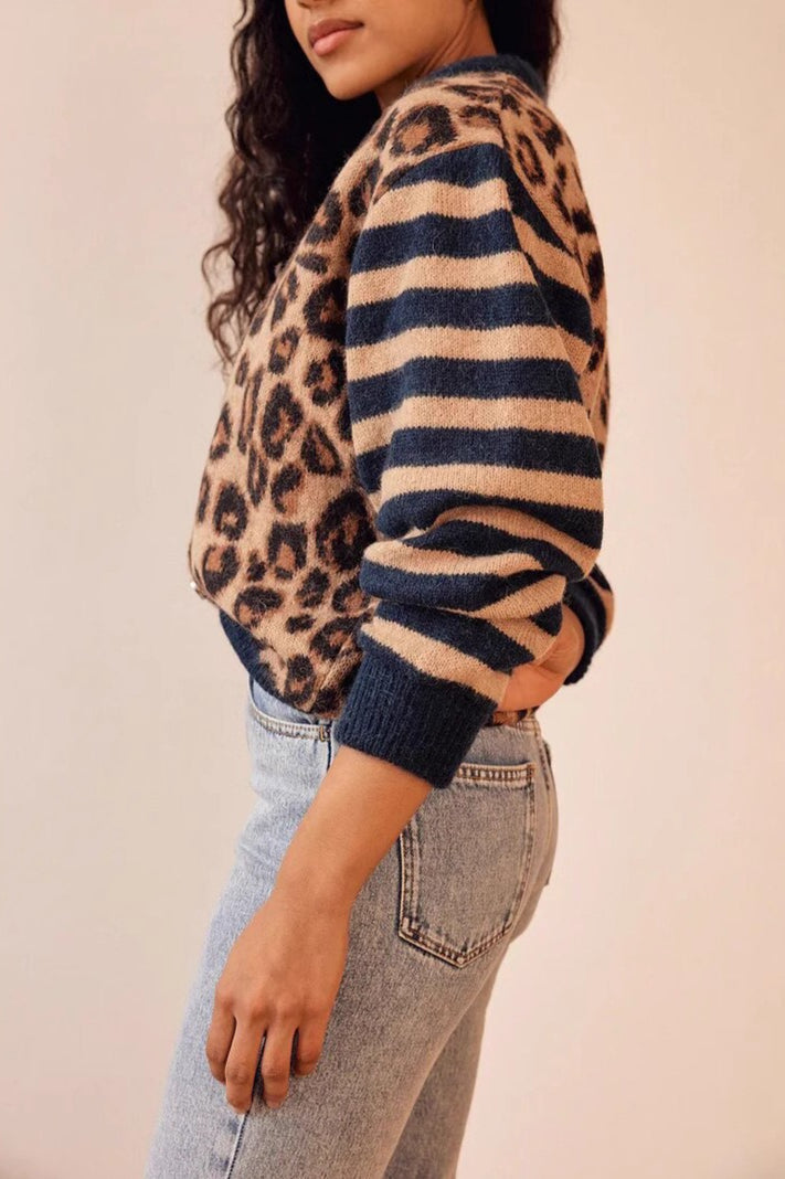 Leopard Print Contrast Cardigan Sweater image 6