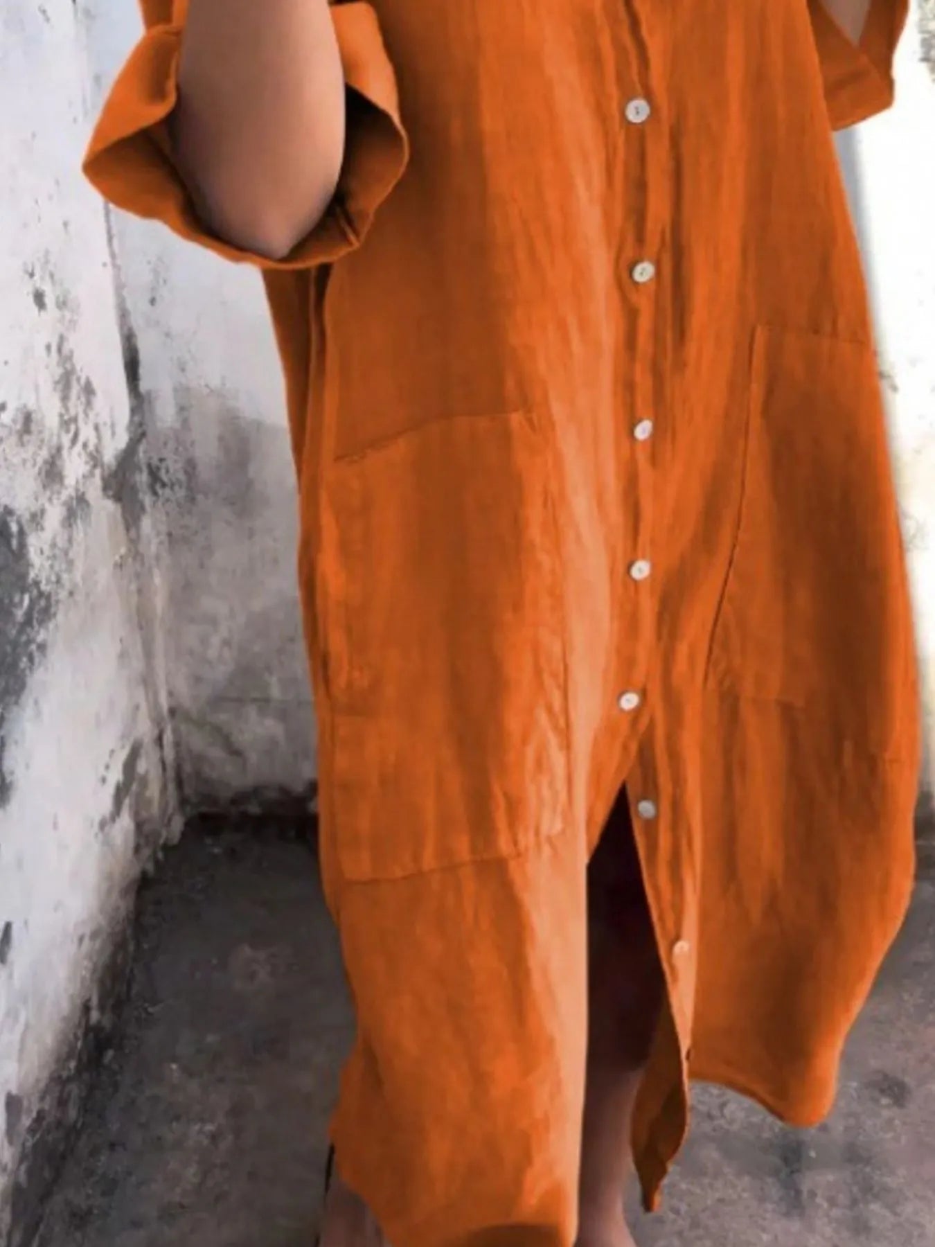 Marseille Linen Shirt Dress detail view styled for Avrienne