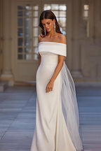 Simple Off Shoulder Mesh Sash Wedding Dress image 2