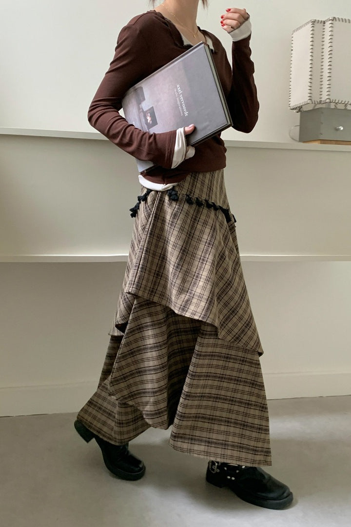 Vintage Asymmetrical Plaid Maxi Skirt image 2