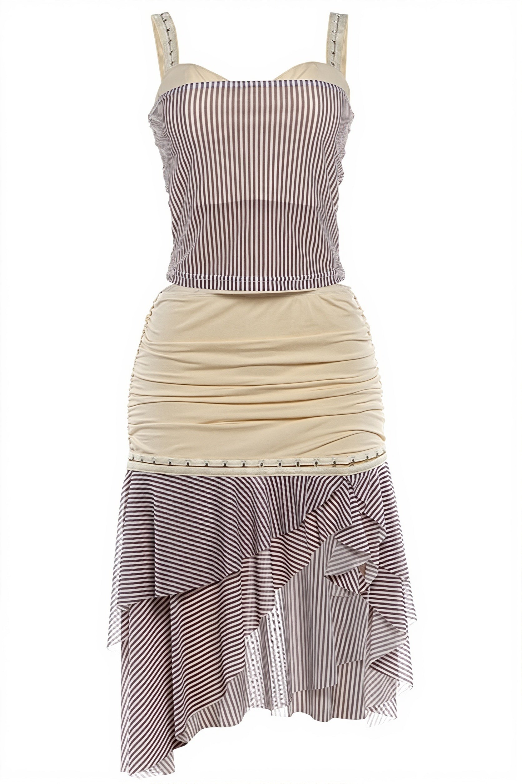 Sexy Stripe Patchwork Halter Open Back Skirt Sets image 8