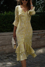 Asymmetric Ruffled Sleeve High Waist Floral Dress image 5