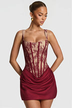 Elegant Lace Fishbone Ruched Mini Dress image 2