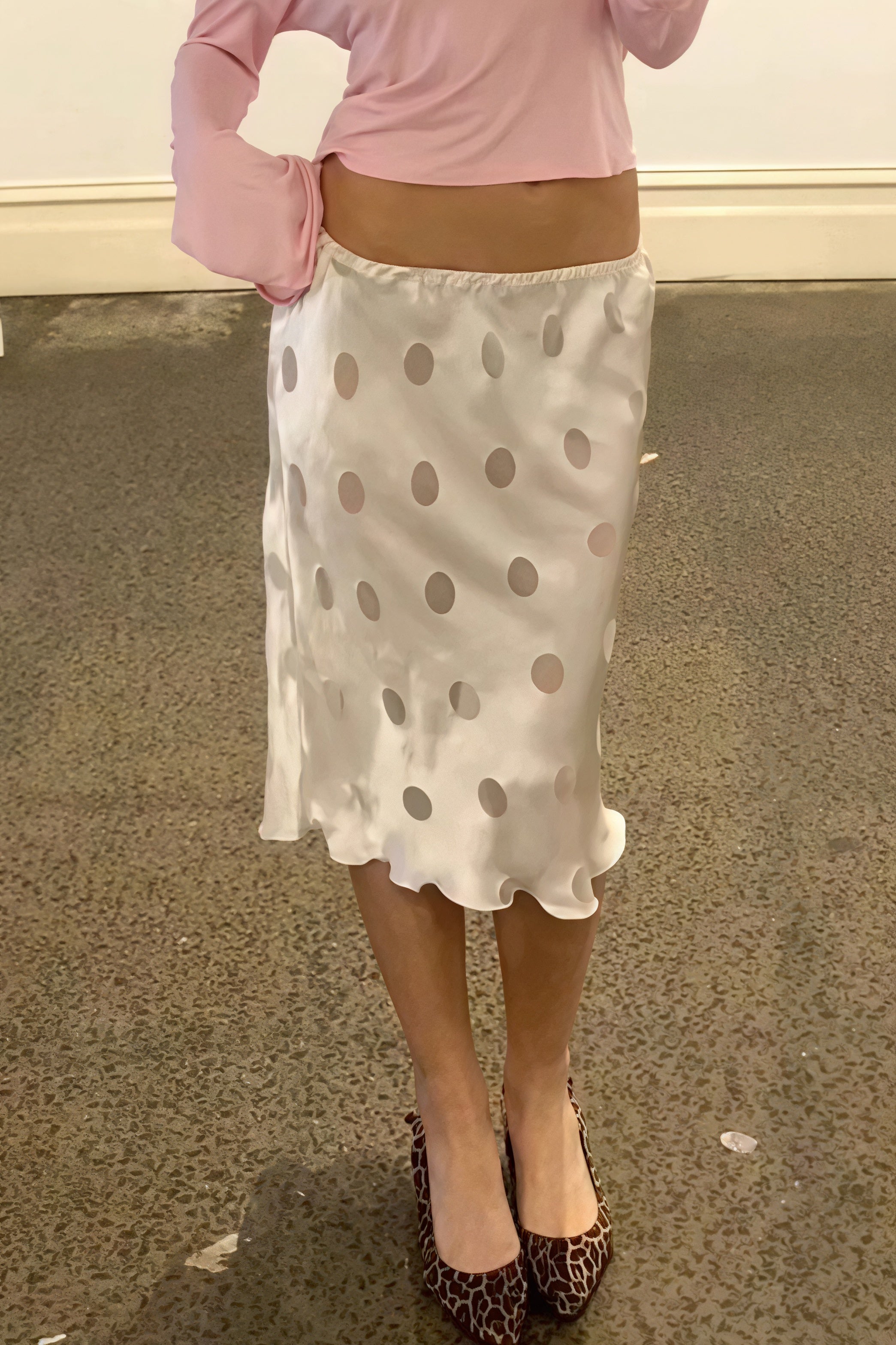 White Polka Dot Sheer Casual Skirt image 3