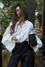 Loose Fit Lantern Sleeve Stand Collar Blouse image 1