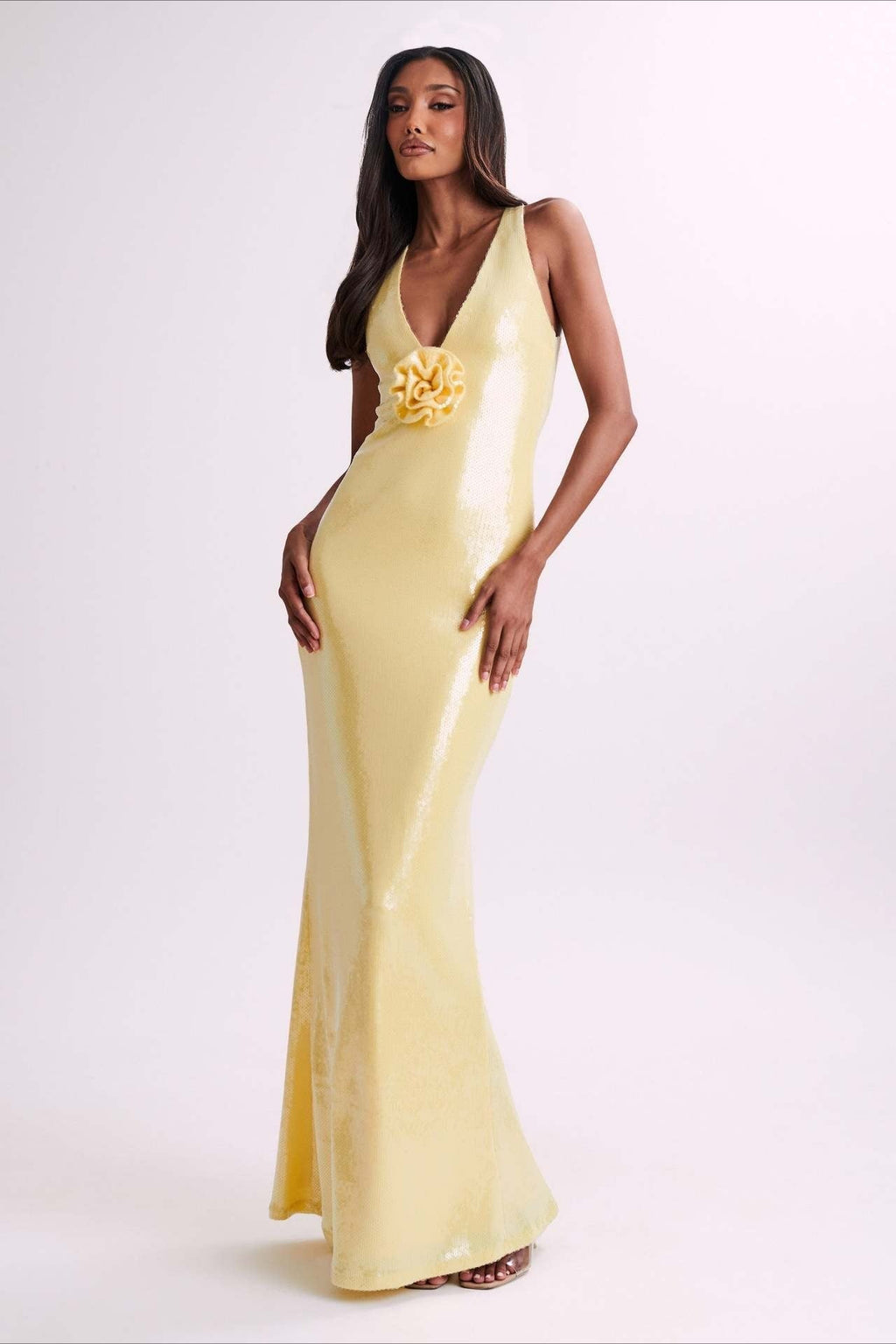 Backless Floral Sequin Maxi Dress image 1