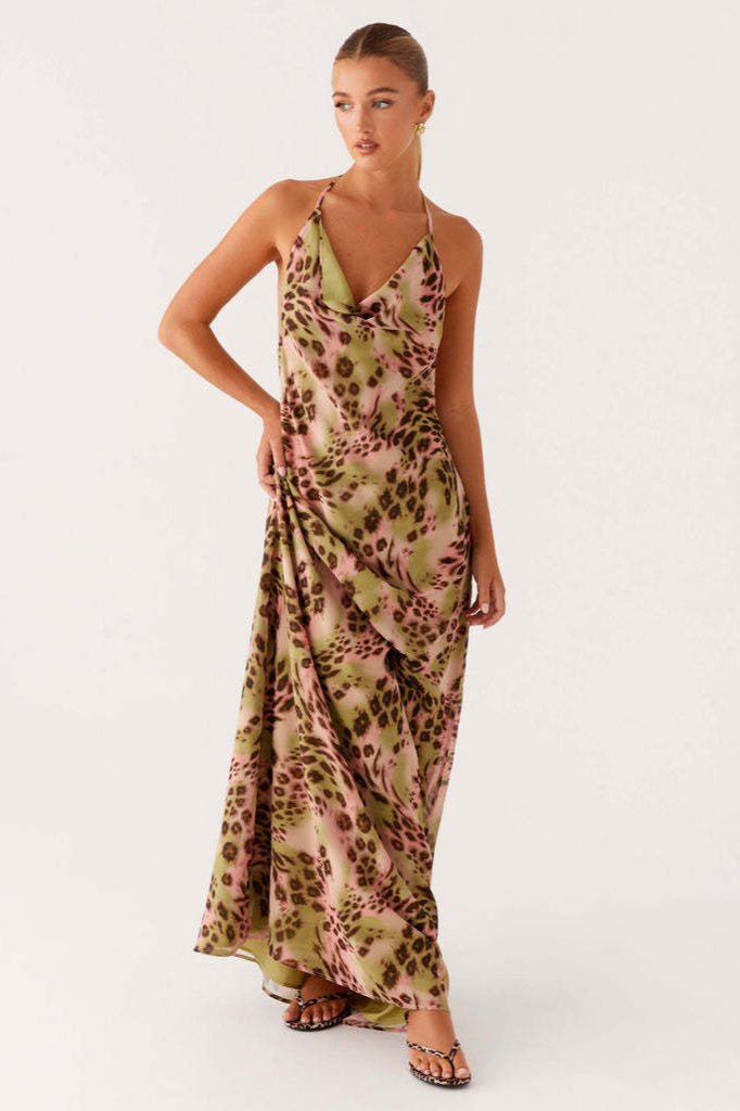 Street Style Leopard V Neck Maxi Dress image 3