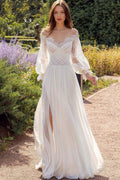 Lace Flowy High Slit Minimalist Reception Dress image 1