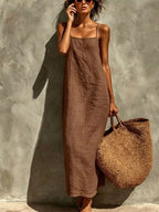 Noelle Maxi Dress detail view styled for Avrienne