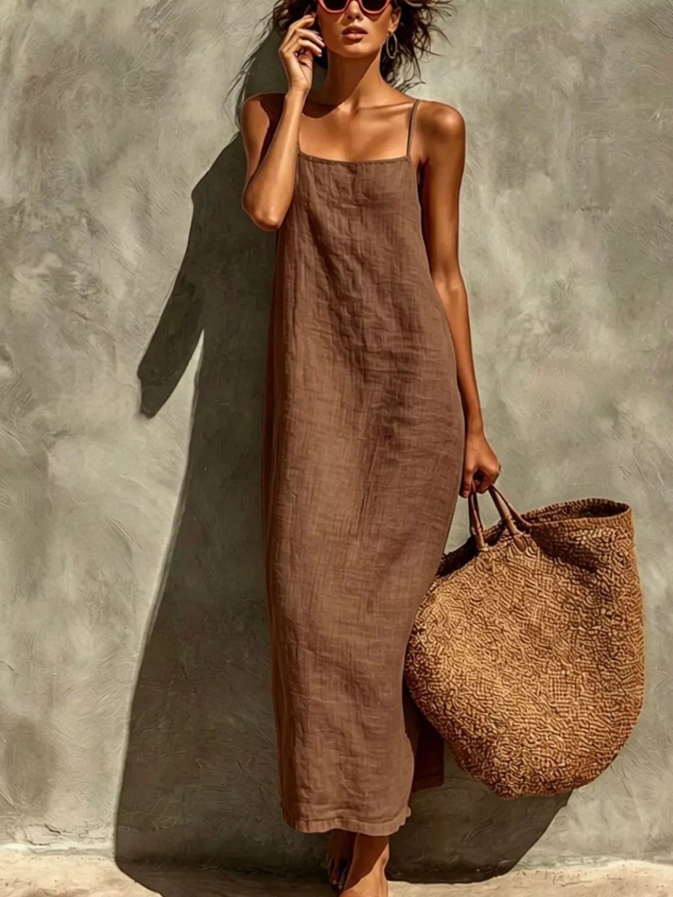 Noelle Maxi Dress detail view styled for Avrienne