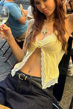 Sexy Ruffled Stripe Lace Tank Top image 6