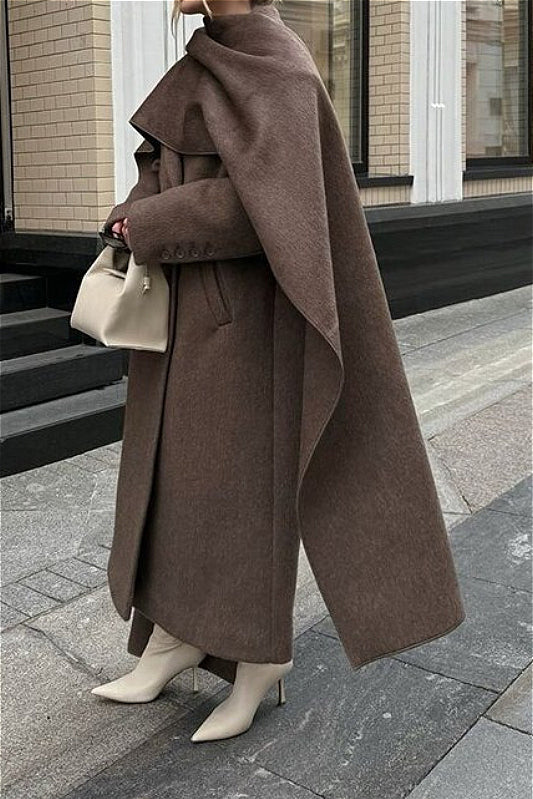 Scarf Collar Longline Woolen Elegant Solid Overcoat image 2