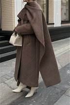 Scarf Collar Longline Woolen Elegant Solid Overcoat image 2