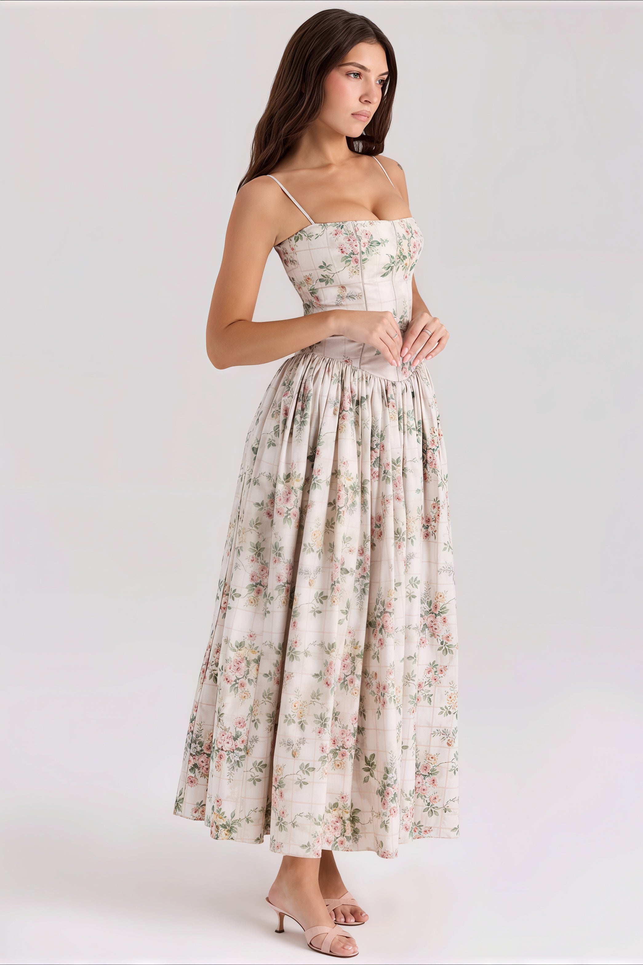 Floral Waist Tie Tube Cami Vacation Maxi Dress image 2