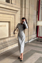 Elegant Long Sleeve Collared Midi Dress image 3