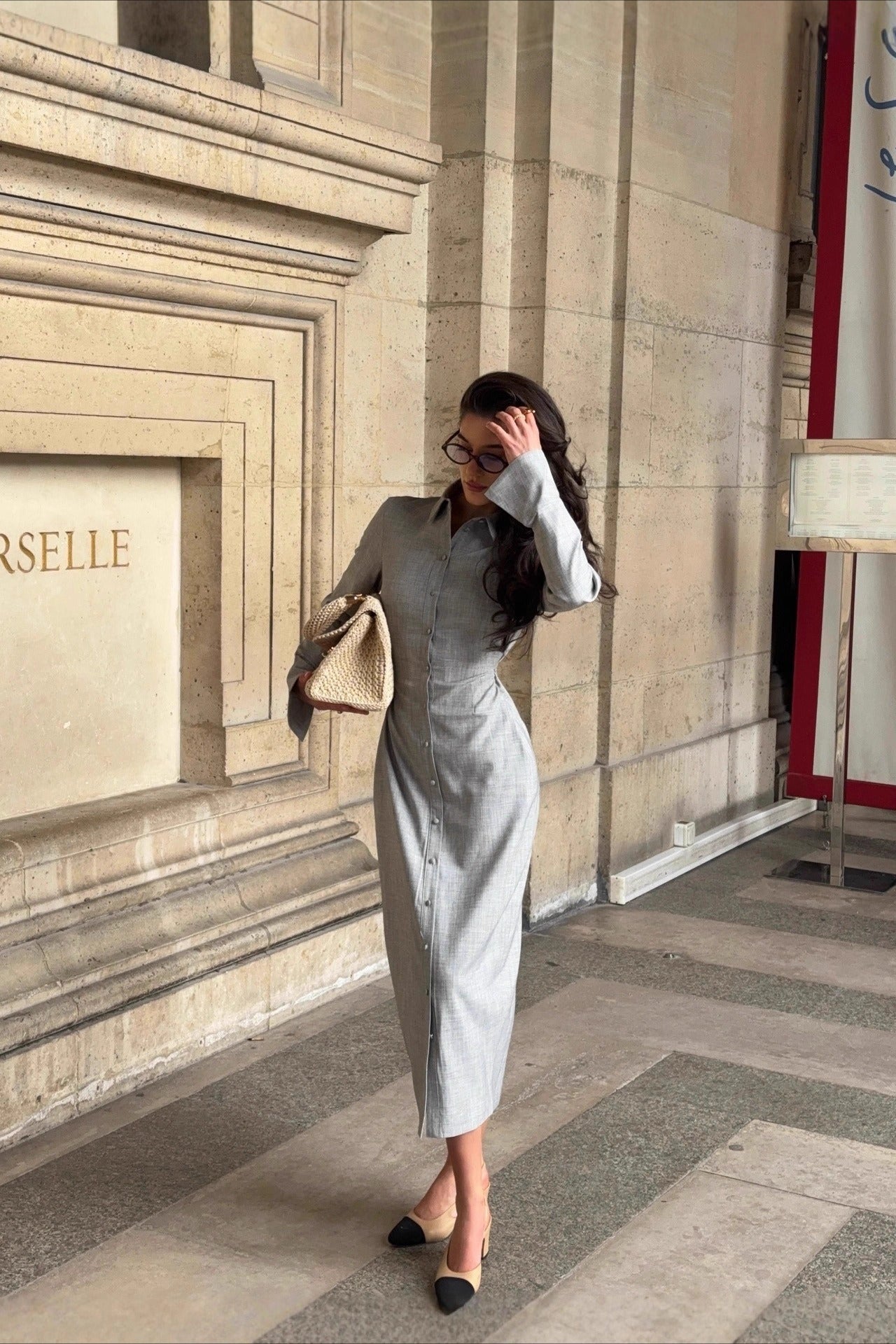 Elegant Long Sleeve Collared Midi Dress image 3