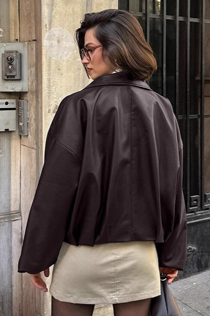 Brown Retro Biker Leather Jacket image 3