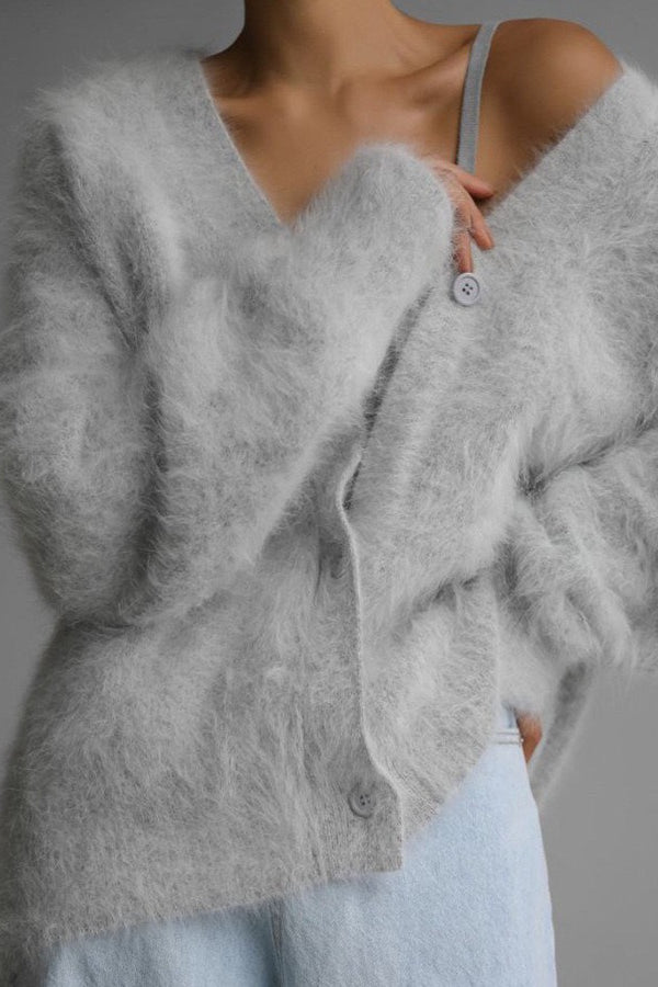 Faux Fur Blend V-Neck Cardigan image 3