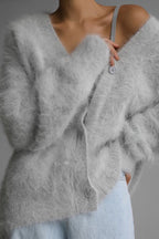 Faux Fur Blend V-Neck Cardigan image 3