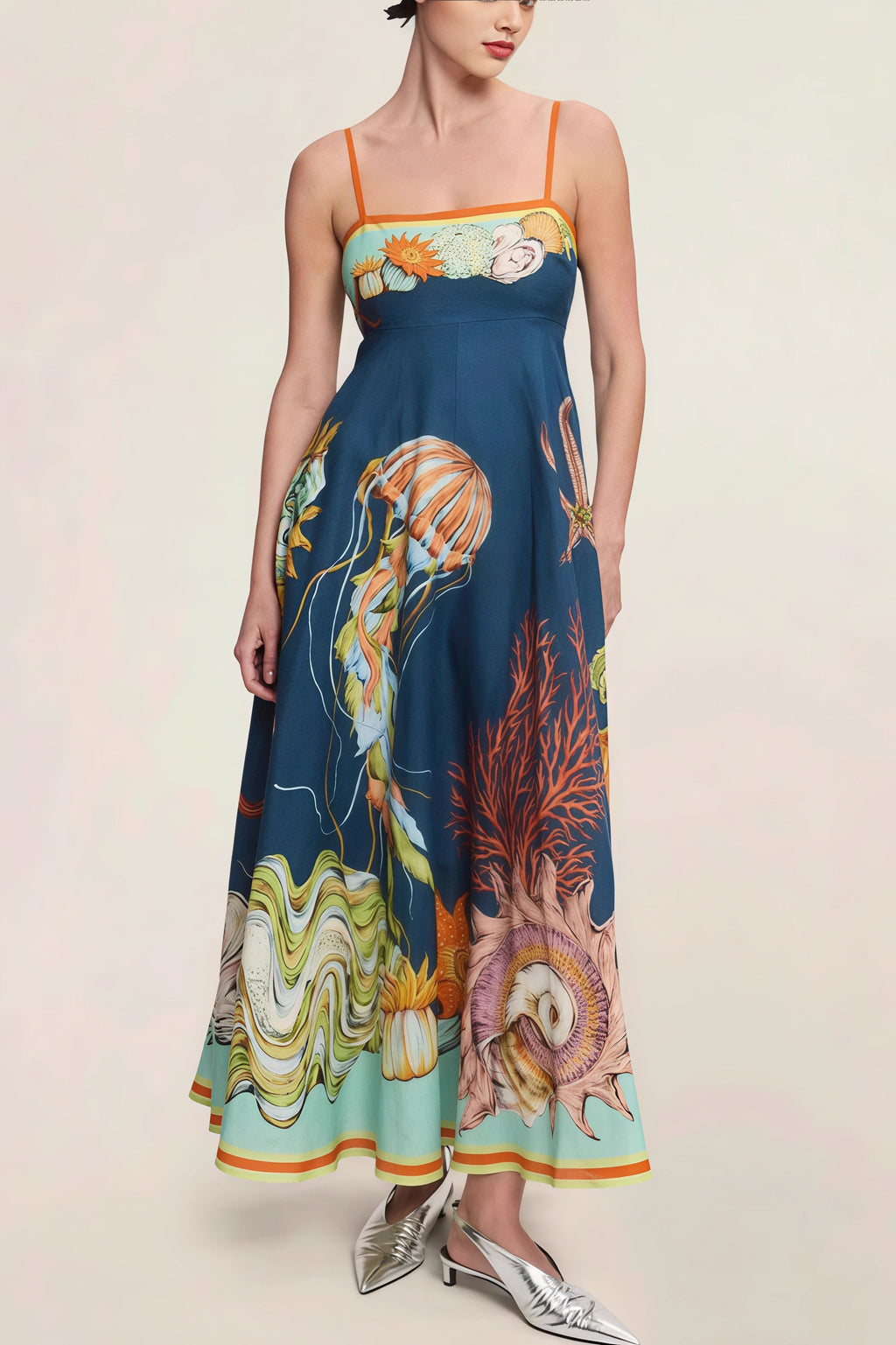 High Waist Print Cami Casual Maxi Dress image 7