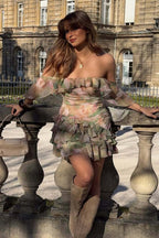 Chiffon Print Ruffle Cape Mini Dress image 4