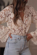 Hollow Out Tie Casual Lace Blouse image 1