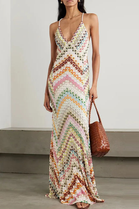 Contrast Color V-Neck Boho Dress image 4