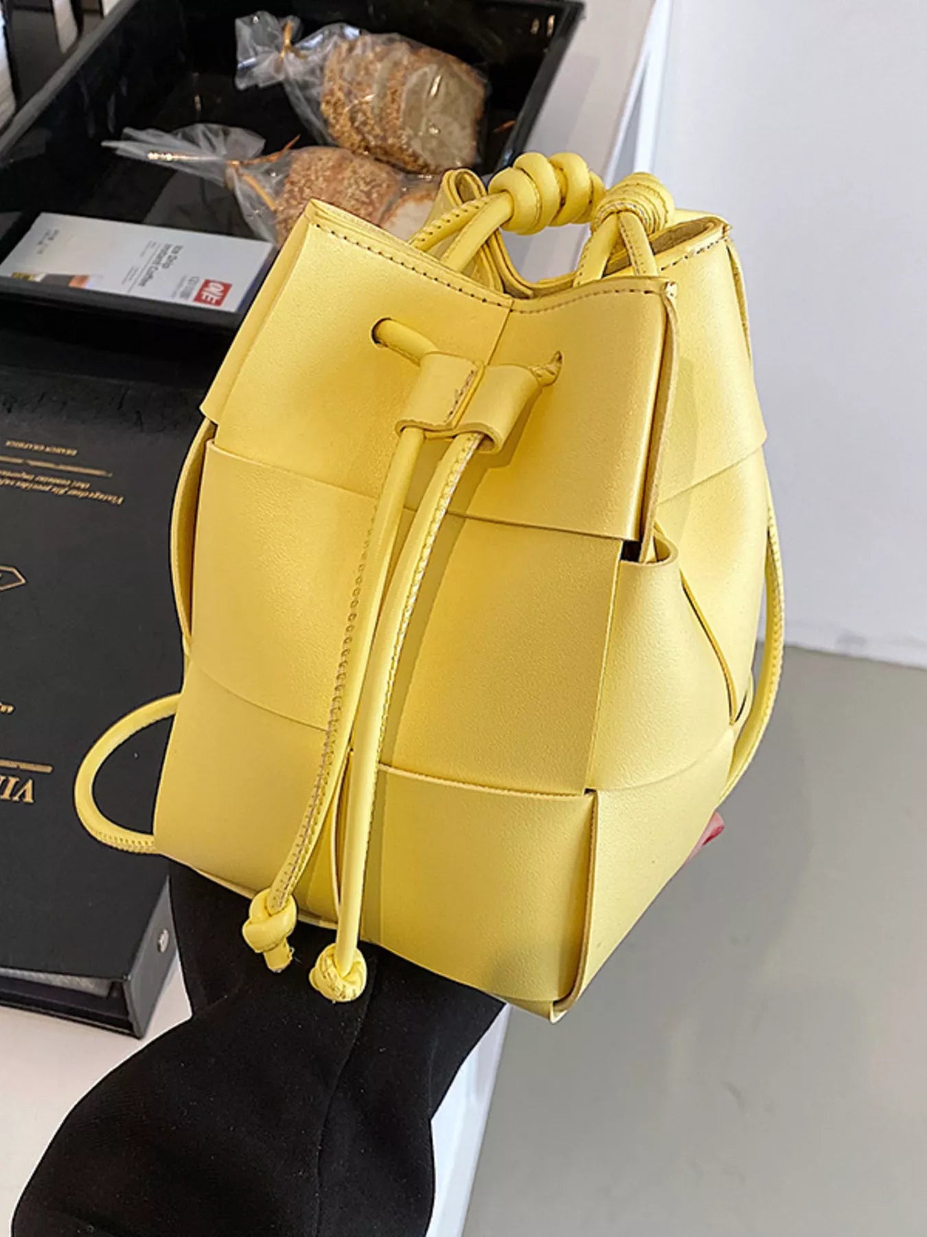 Carmen Bucket Bag detail view styled for Avrienne