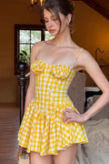 Plaid Bandeau Flared Waist Mini Dress image 1