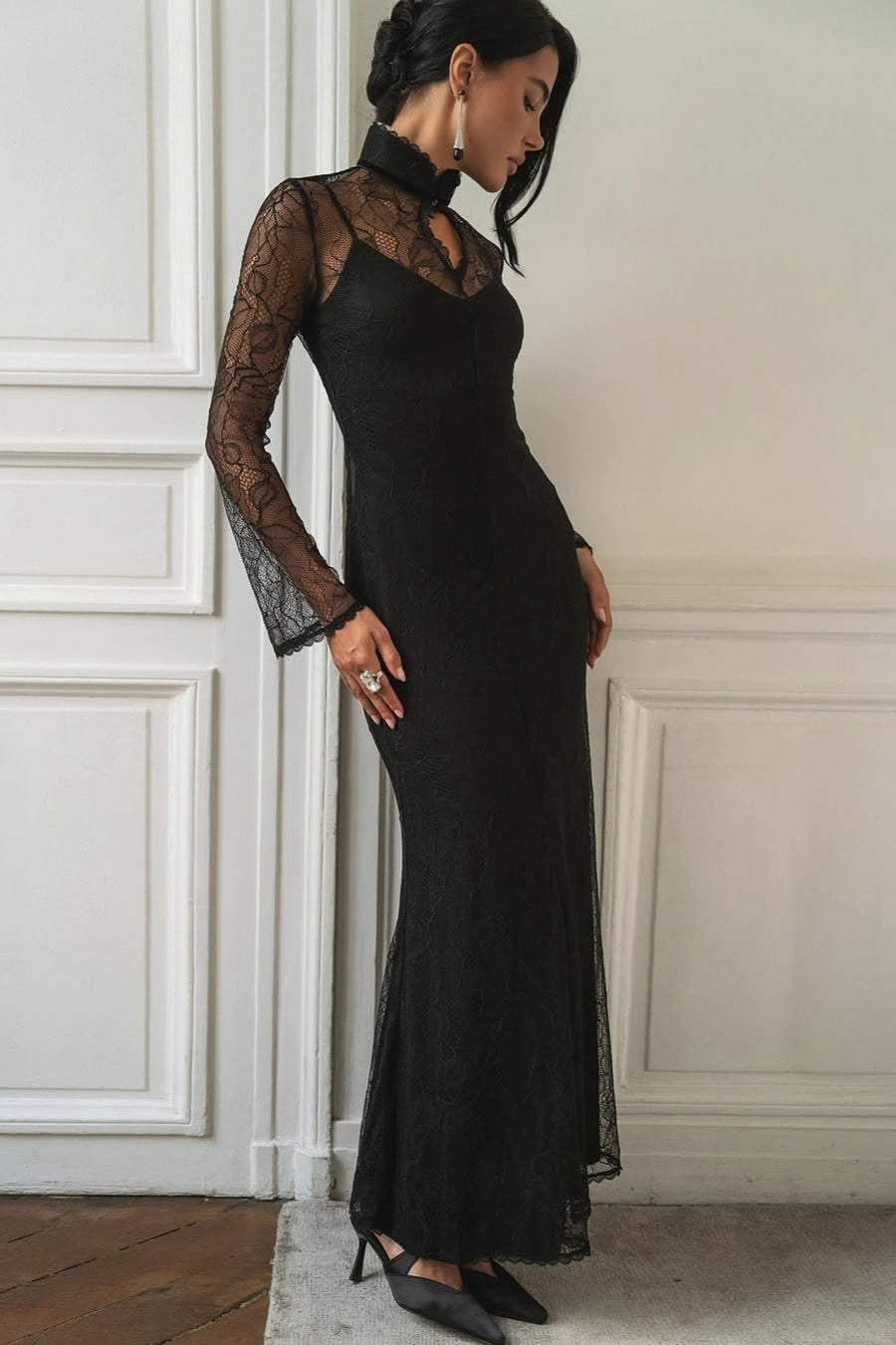 Sexy Lace Patchwork Fitted Cutout Maxi Dress image 4