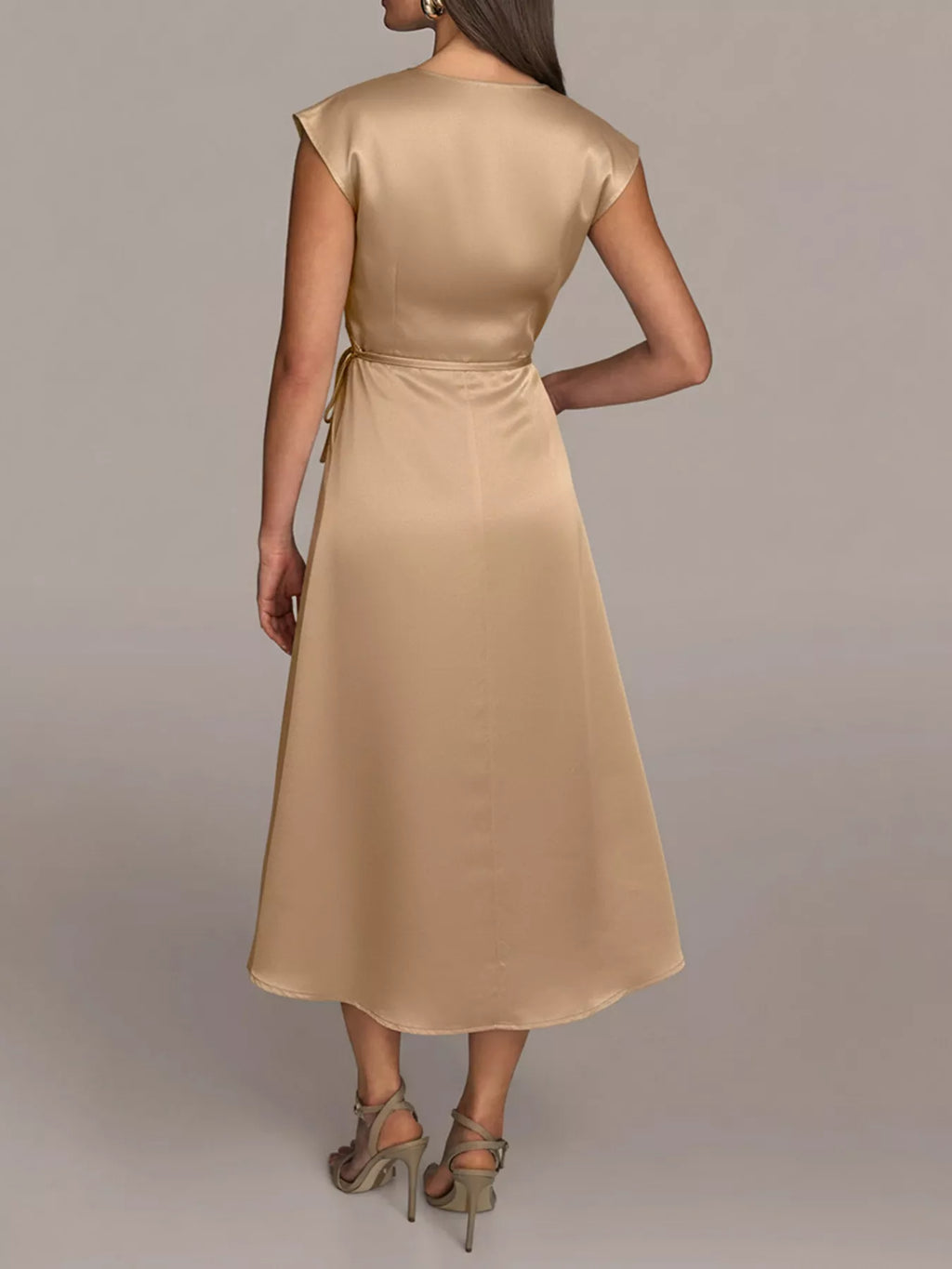 Anais Satin Dress detail view styled for Avrienne