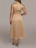 Anais Satin Dress detail view styled for Avrienne