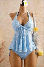 Solid Ruffle Halter Two Piece Swim Set image 6