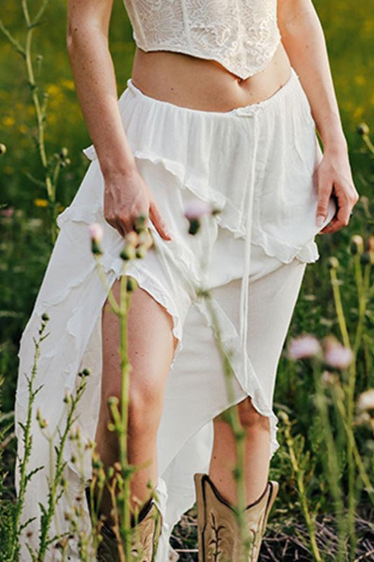 Romantic Ruffle High-Slit Skirt image 1