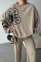 Casual Round Neck Knit Sweater with Pants Two Piece Set image 4