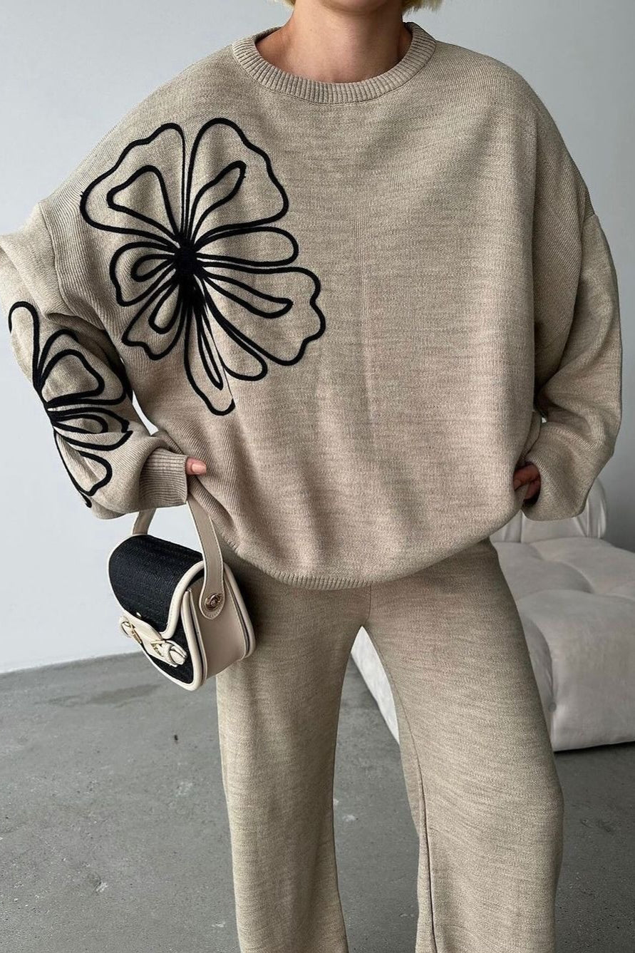 Casual Round Neck Knit Sweater with Pants Two Piece Set image 4