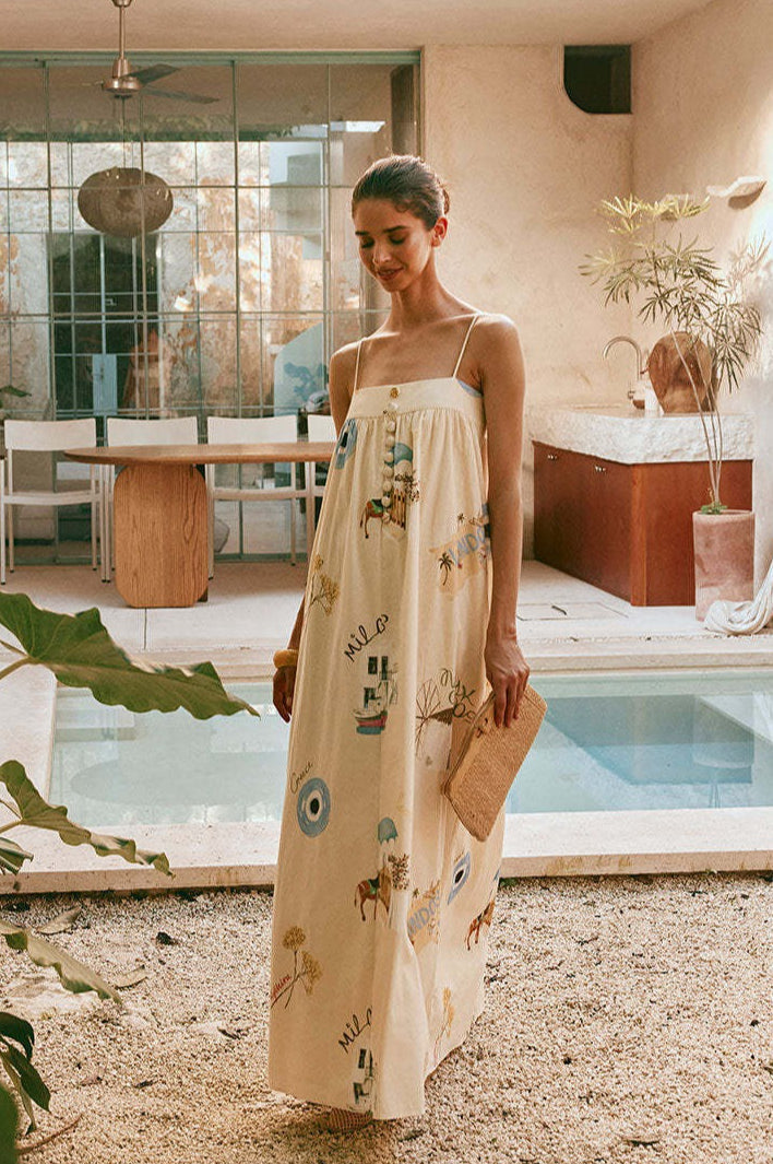 Sexy Spaghetti Strap Linen Vacation Maxi Dress image 3