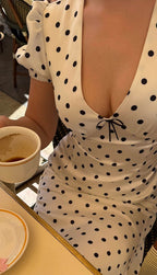 French Style Polka Dot V-Neck Bodycon Maxi Dress image 2