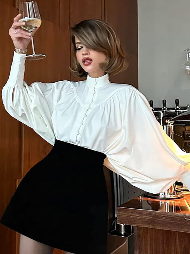 Puff Sleeve Stand Collar White Blouse image 2